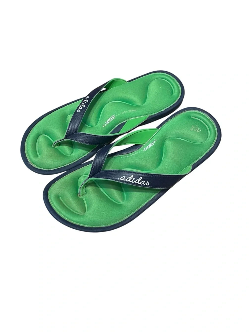 Adidas Fit Foam Women Flip Flops Sandals Green Navy Size 8 Beach Summer Vacation